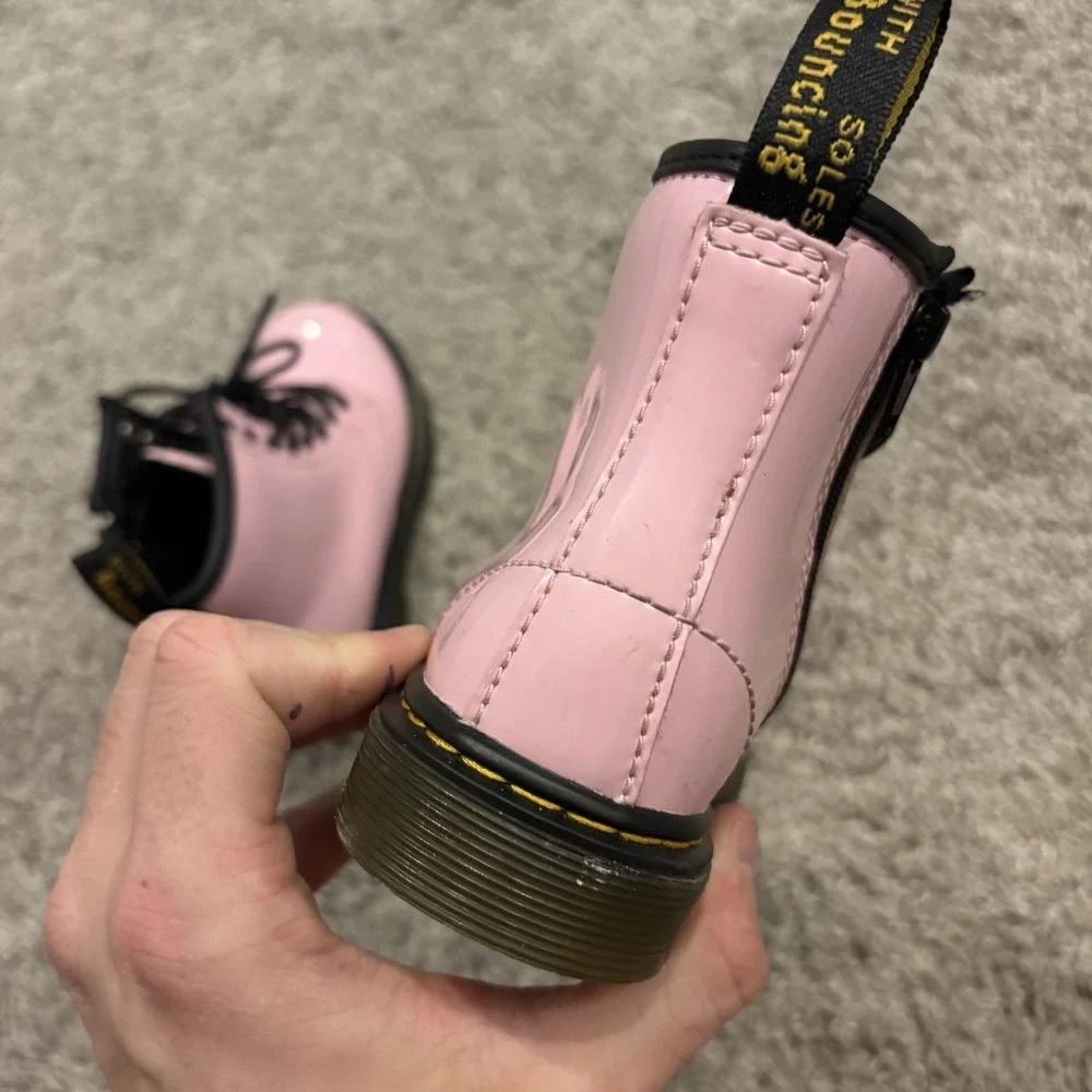 Dr. Martens Patent Leather Pink Toddler Combat Boots - SZ 9c Childs Kids Shoes